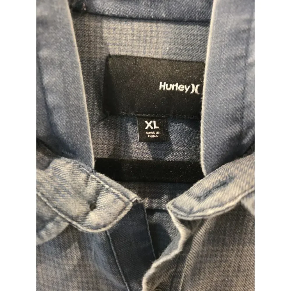 Hurley Men's Landon Hooded Long Sleeve Shirt Distressed Obsidian Y2K Skater SzXL
